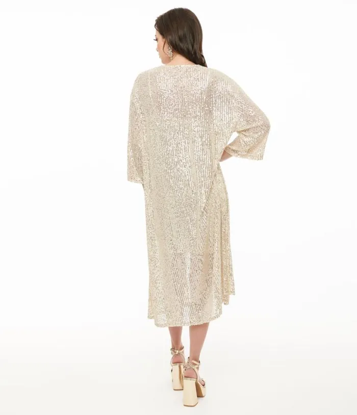 Pretty Attitude Clothing Beige Sequin Kimono ClothingPlus Unique Vintage Jackets