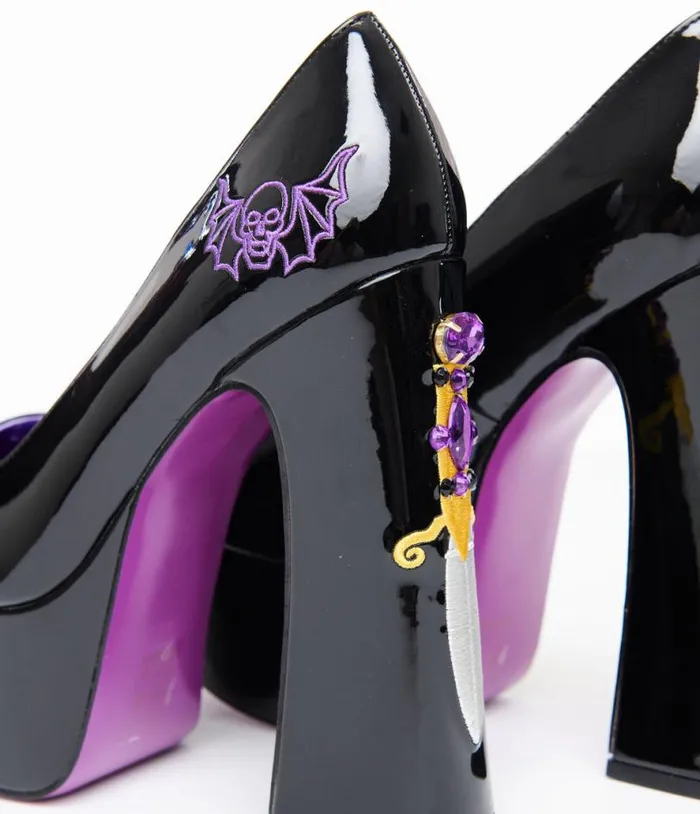 Purple and Black Elvira Dagger Pumps HalloweenShoes Unique Vintage Heels