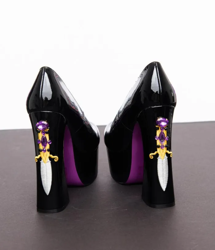Purple and Black Elvira Dagger Pumps HalloweenShoes Unique Vintage Heels