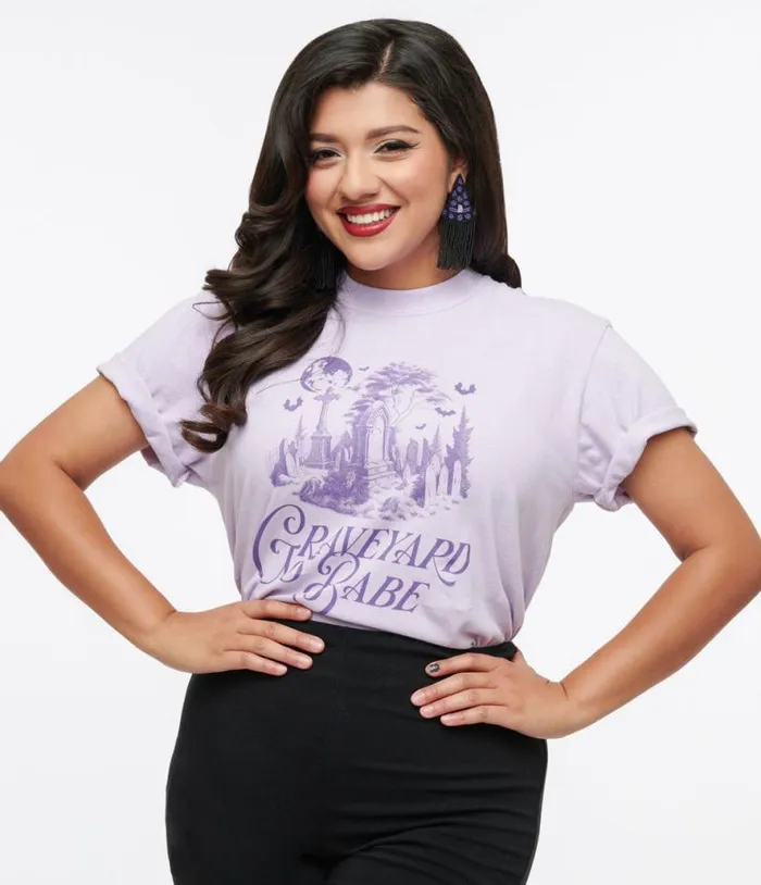 Purple Graveyard Babe Unisex Graphic Tee ClothingHalloweenPlus Unique Vintage Graphic Tees Purple Graveyard Babe Unisex Graphic Tee ClothingHalloweenPlus Unique Vintage Graphic Tees