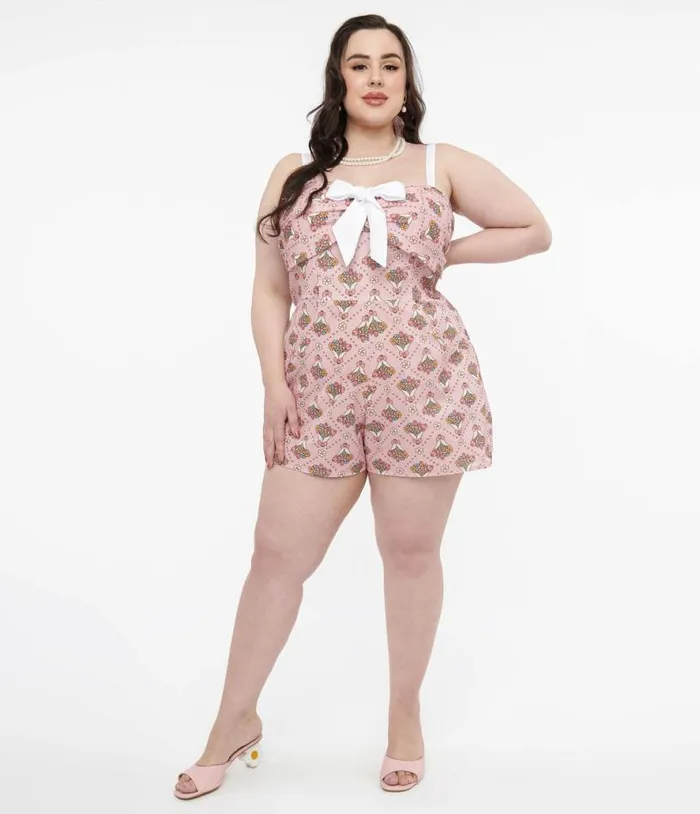 Pusheen X Plus Size Pink Pusheen Floral Bouquet Print Rae Romper ClothingPlus Unique Vintage Rompers and Jumpsuits Pusheen X Plus Size Pink Pusheen Floral Bouquet Print Rae Romper ClothingPlus Unique Vintage Rompers and Jumpsuits