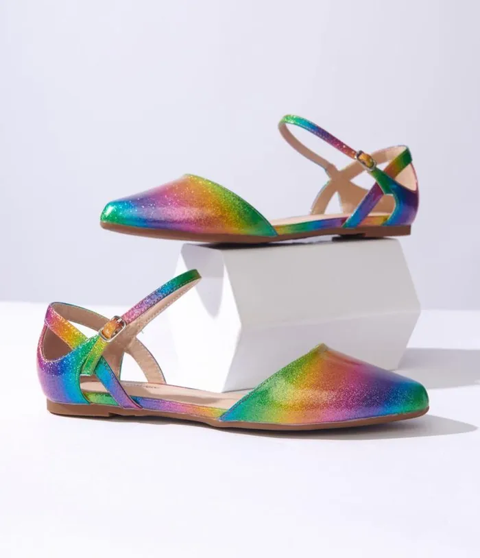 Rainbow Glitter Libby Flats Shoes Unique Vintage Flats