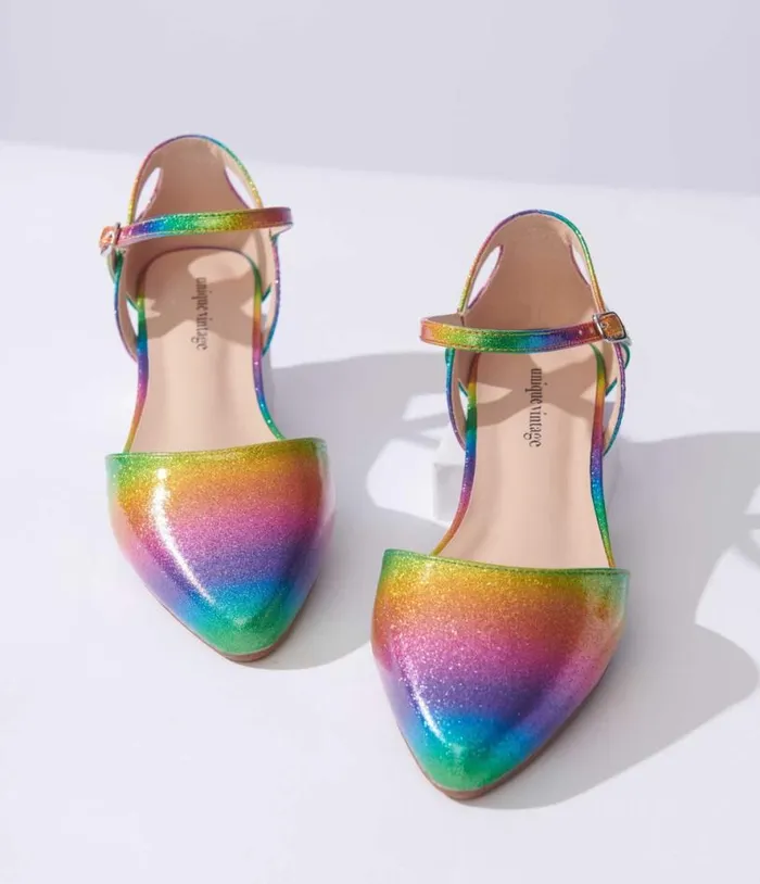 Rainbow Glitter Libby Flats Shoes Unique Vintage Flats