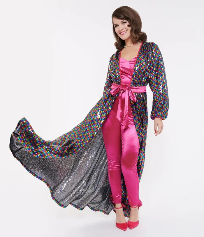 Rainbow Sequins Hollywood Duster Dresses Unique Vintage Maxi