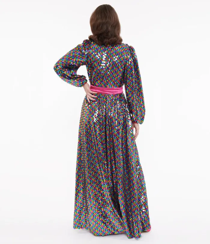 Rainbow Sequins Hollywood Duster Dresses Unique Vintage Maxi