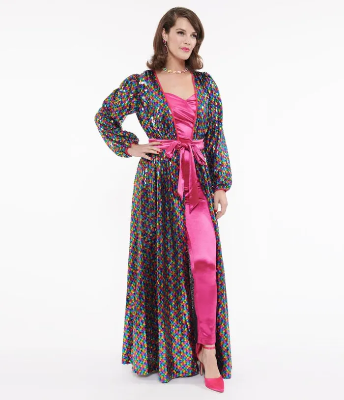Rainbow Sequins Hollywood Duster Dresses Unique Vintage Maxi