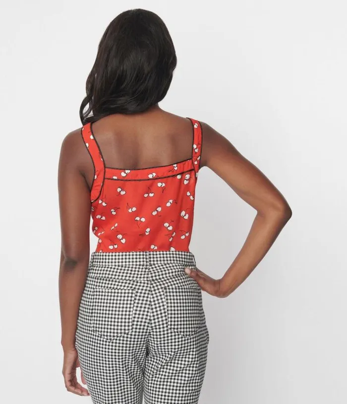 Red and White Cherry Top Clothing Unique Vintage Blouses