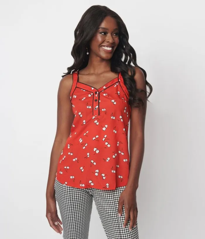 Red and White Cherry Top Clothing Unique Vintage Blouses