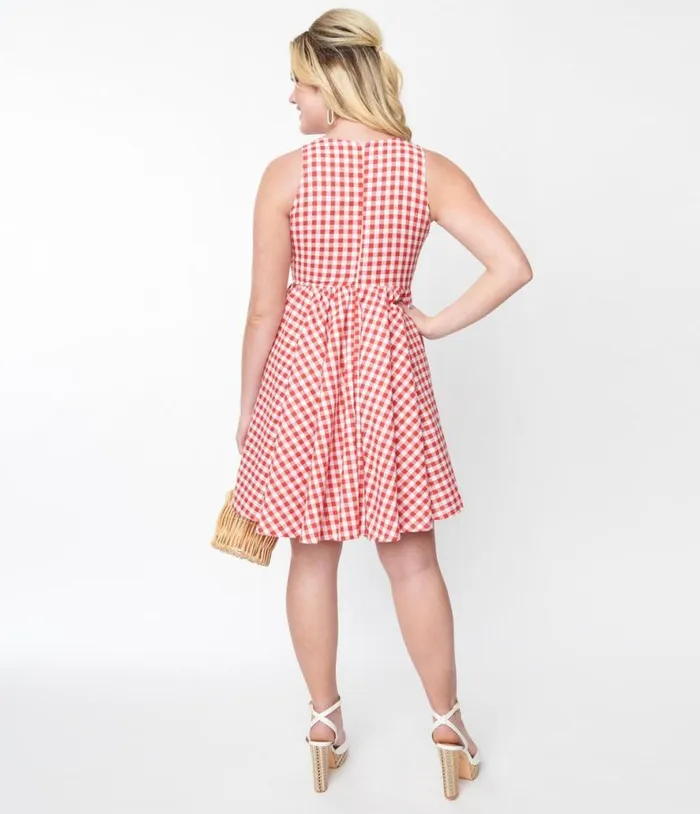 Red and White Gingham Swing Dress Dresses Unique Vintage Swing