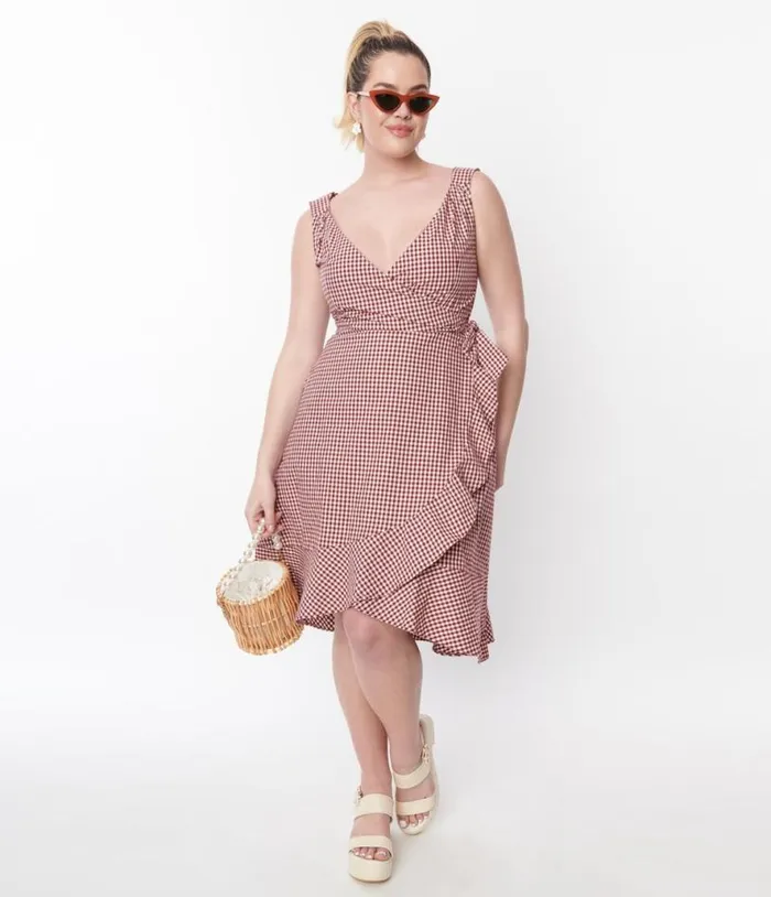 Red and White Gingham Wrap Dress Dresses Unique Vintage Wrap Dresses