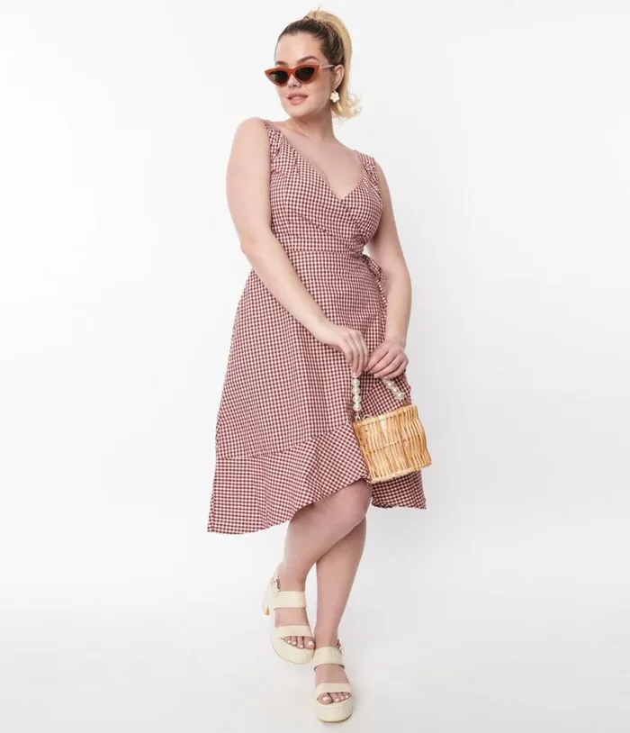 Red and White Gingham Wrap Dress Dresses Unique Vintage Wrap Dresses