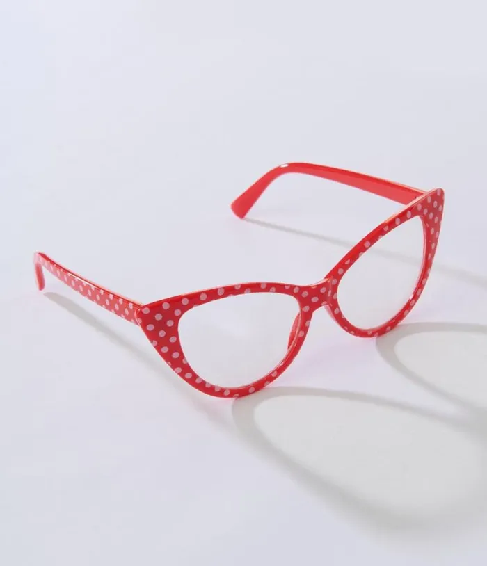 Red and White Polka Dot Cat Eye Glasses Accessories Unique Vintage Sunglasses Red and White Polka Dot Cat Eye Glasses Accessories Unique Vintage Sunglasses
