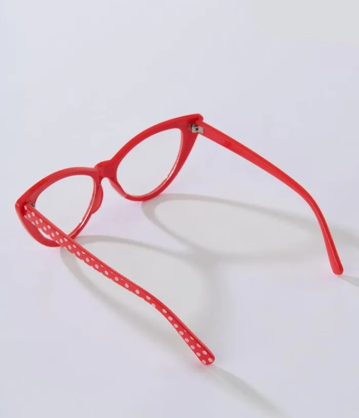 Red and White Polka Dot Cat Eye Glasses Accessories Unique Vintage Sunglasses