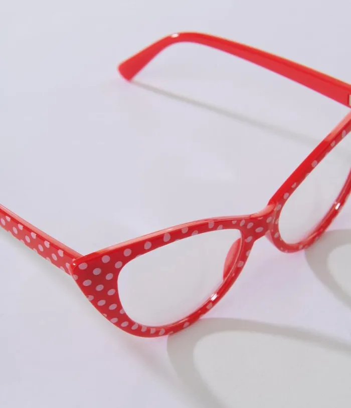 Red and White Polka Dot Cat Eye Glasses Accessories Unique Vintage Sunglasses
