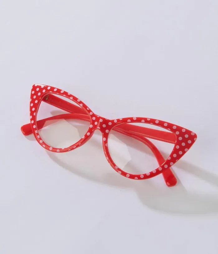 Red and White Polka Dot Cat Eye Glasses Accessories Unique Vintage Sunglasses