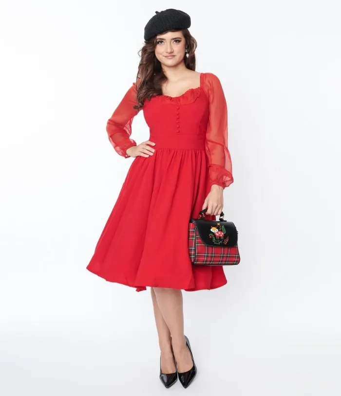 Red Chiffon Swing Dress Dresses Unique Vintage Pocket Dresses