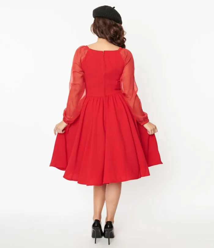 Red Chiffon Swing Dress Dresses Unique Vintage Pocket Dresses