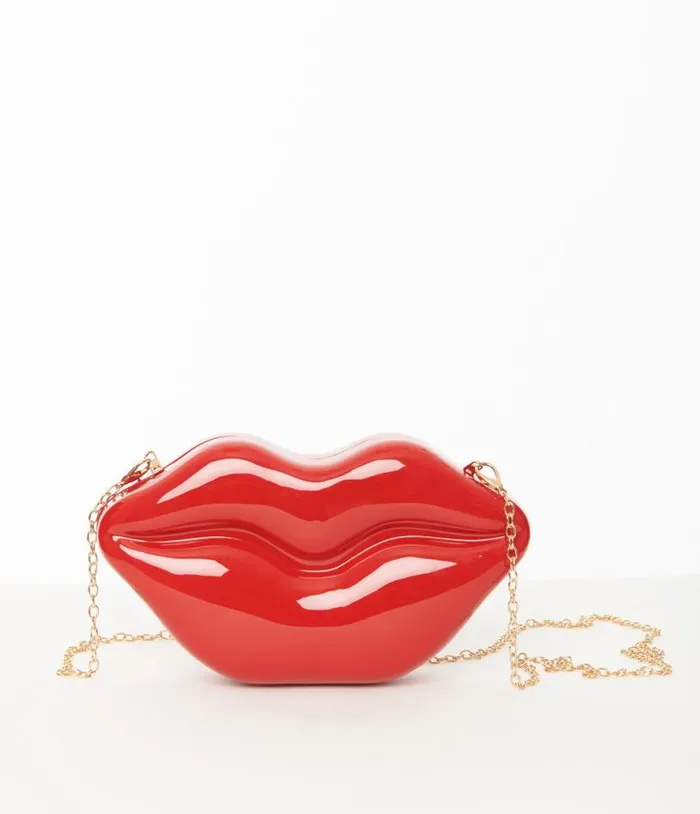 Red Lips Clutch Handbag Accessories Unique Vintage Novelty Bags