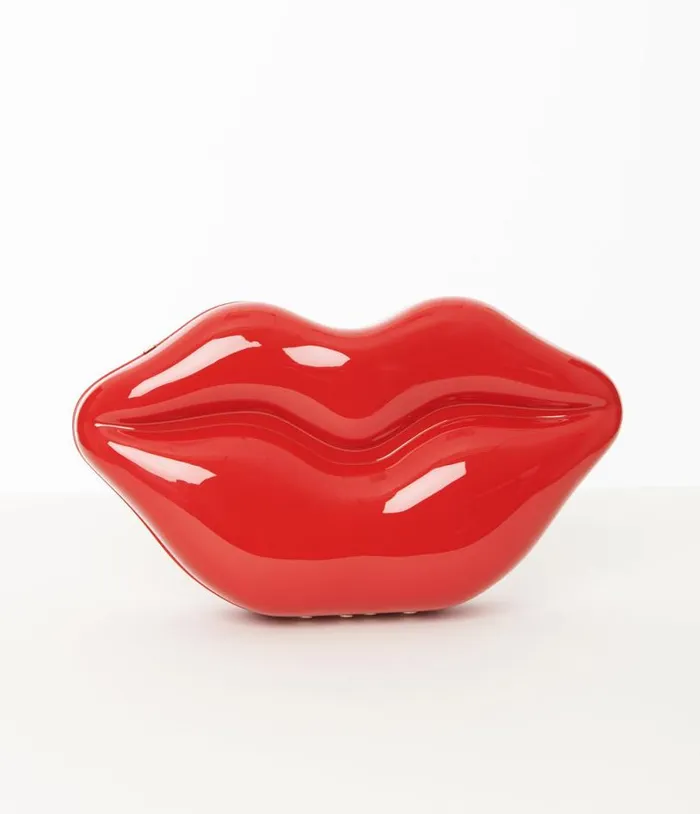 Red Lips Clutch Handbag Accessories Unique Vintage Novelty Bags
