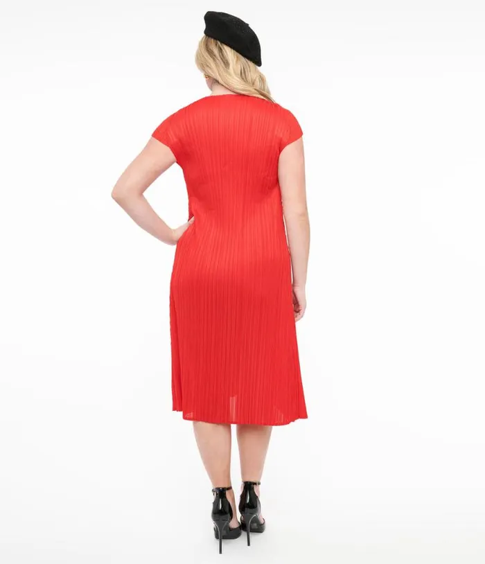 Red Pleated Midi Dress Dresses Unique Vintage Midi