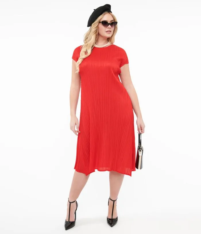 Red Pleated Midi Dress Dresses Unique Vintage Midi