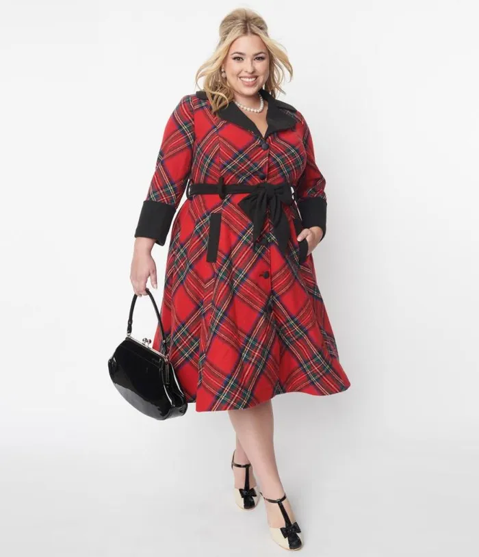 Red Tartan Plaid Swing Coat ClothingPlus Unique Vintage Jackets