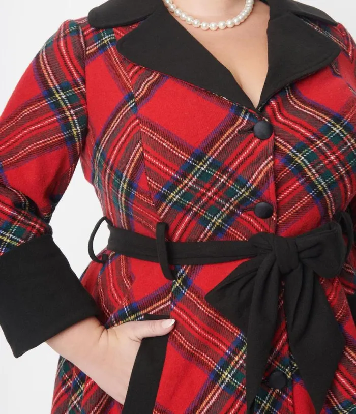 Red Tartan Plaid Swing Coat ClothingPlus Unique Vintage Jackets