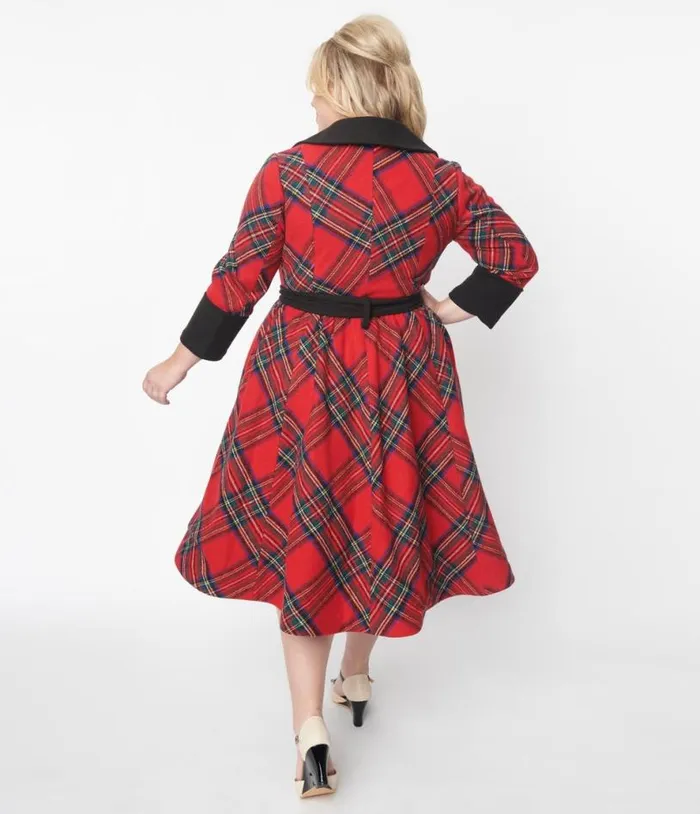 Red Tartan Plaid Swing Coat ClothingPlus Unique Vintage Jackets