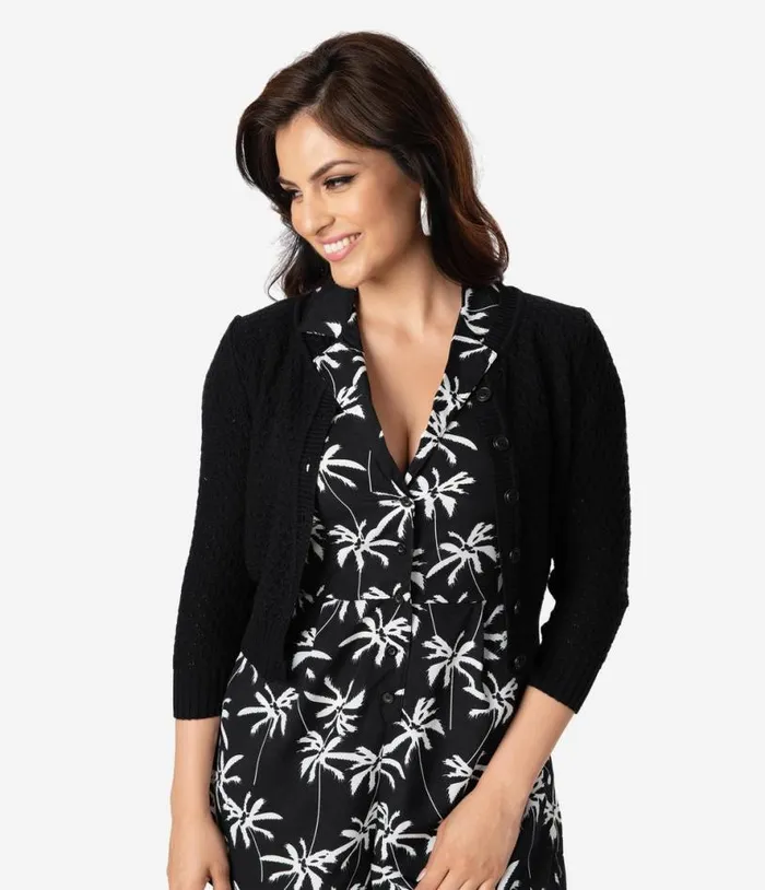 Retro Style Black Cotton Crochet Sleeved Button Cardigan Clothing Unique Vintage Sweaters and Cardigans Retro Style Black Cotton Crochet Sleeved Button Cardigan Clothing Unique Vintage Sweaters and Cardigans