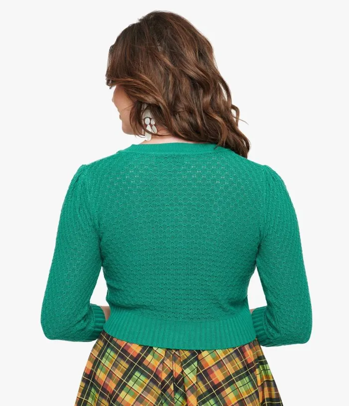 Retro Style Kelly Green Crochet Cardigan Clothing Unique Vintage Sweaters and Cardigans