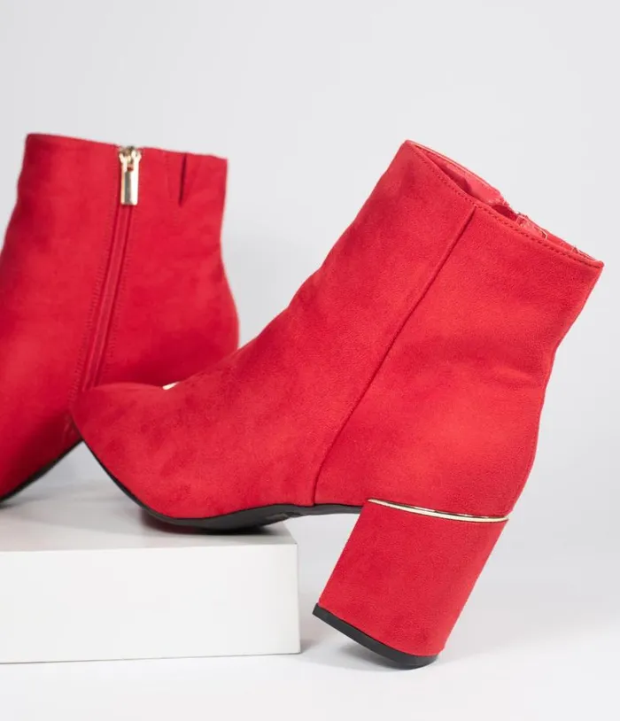 Retro Style Red Suede Heel Booties Shoes Unique Vintage Heels