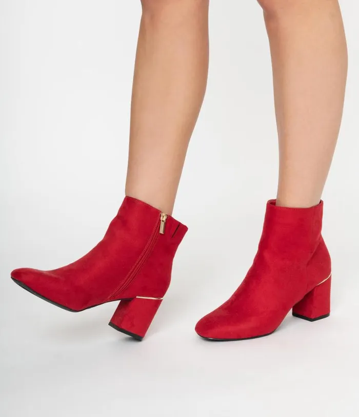Retro Style Red Suede Heel Booties Shoes Unique Vintage Heels