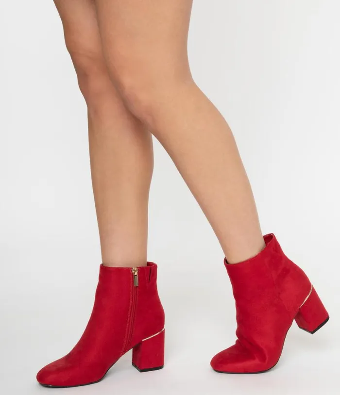 Retro Style Red Suede Heel Booties Shoes Unique Vintage Heels