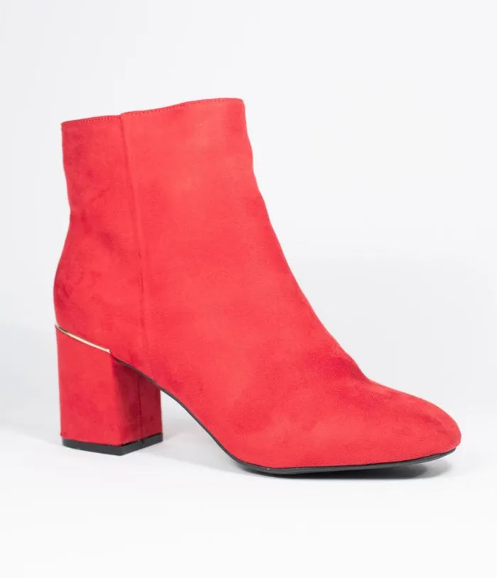 Retro Style Red Suede Heel Booties Shoes Unique Vintage Heels