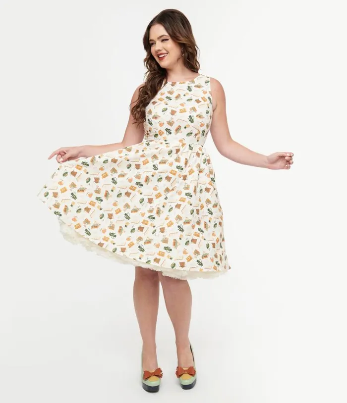 Retrolicious 1950s Cream Book and Tea Print Cotton Swing Dress Dresses Unique Vintage Pocket Dresses Retrolicious 1950s Cream Book and Tea Print Cotton Swing Dress Dresses Unique Vintage Pocket Dresses
