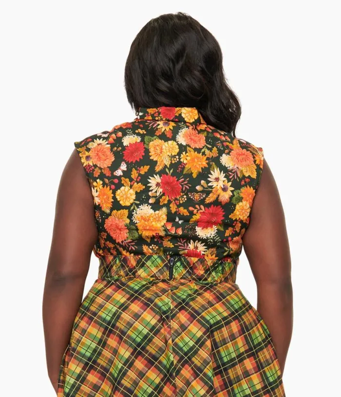 Retrolicious Plus Size 1950s Dark Green Autumn Floral Cotton Bow Top ClothingPlus Unique Vintage Blouses