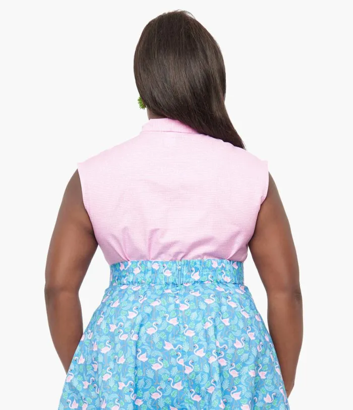 Retrolicious Plus Size 1950s Pink and White Polka Dot Cotton Bow Top ClothingPlus Unique Vintage Blouses