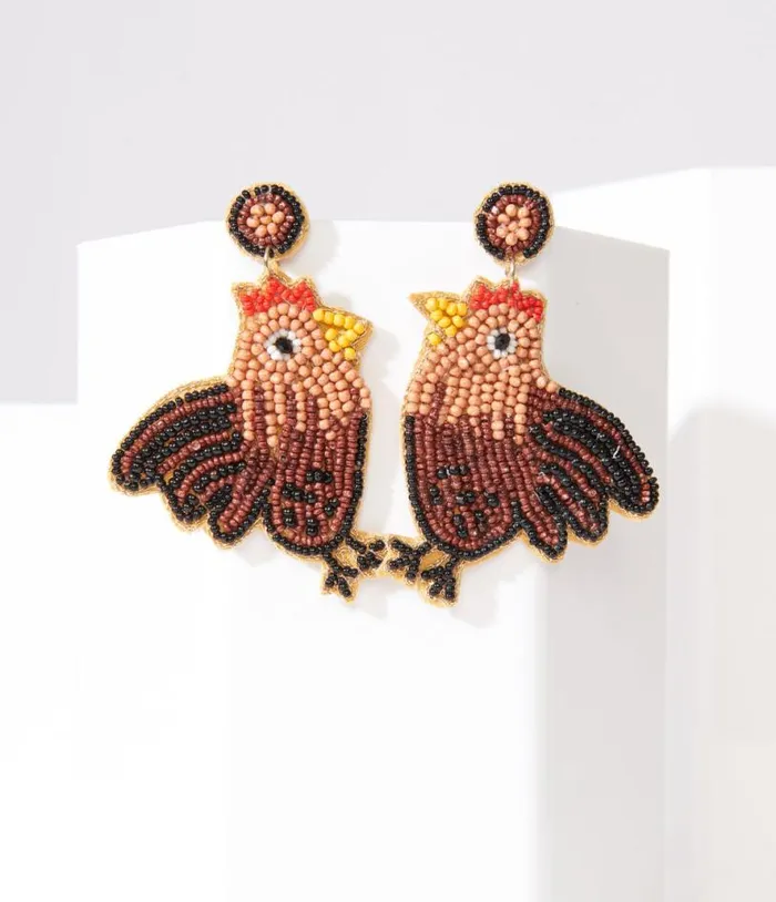 Rooster Beaded Drop Earrings Accessories Unique Vintage Earrings