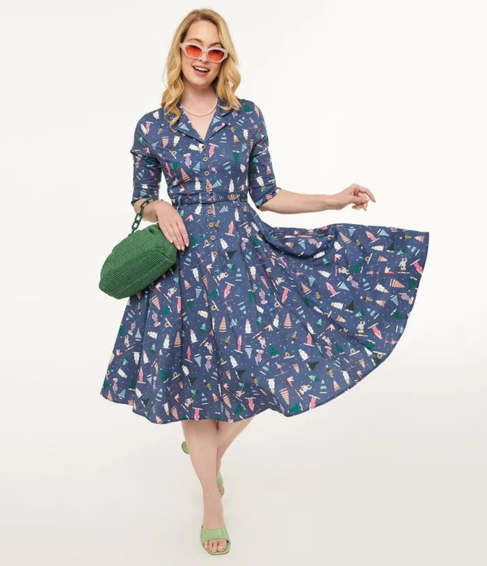 Royal Monk 1940s Blue Ski Snow Season Fit and Flare Dress Dresses Unique Vintage Pocket Dresses Royal Monk 1940s Blue Ski Snow Season Fit and Flare Dress Dresses Unique Vintage Pocket Dresses
