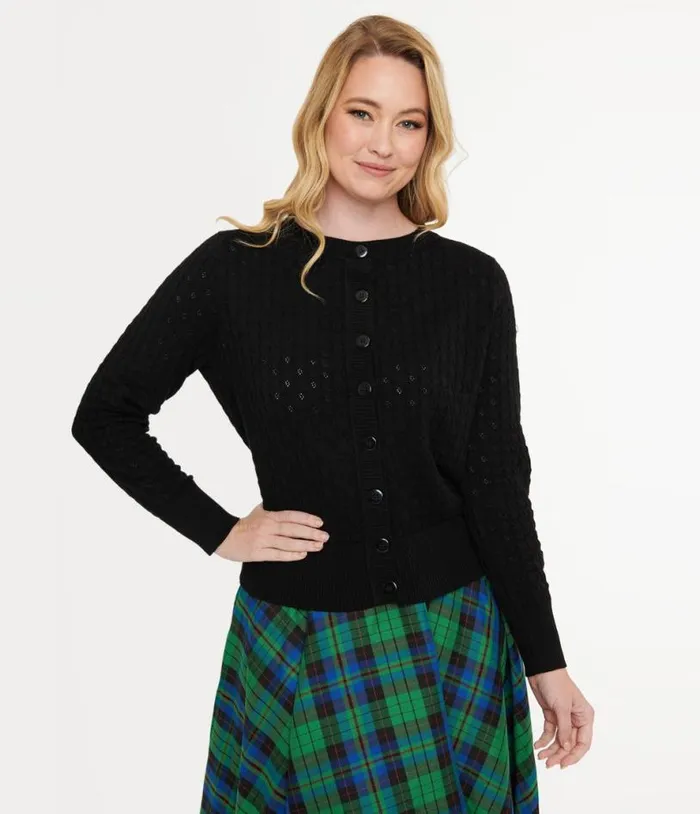 Royal Monk 1950s Black Katie Cardigan Clothing Unique Vintage Sweaters and Cardigans