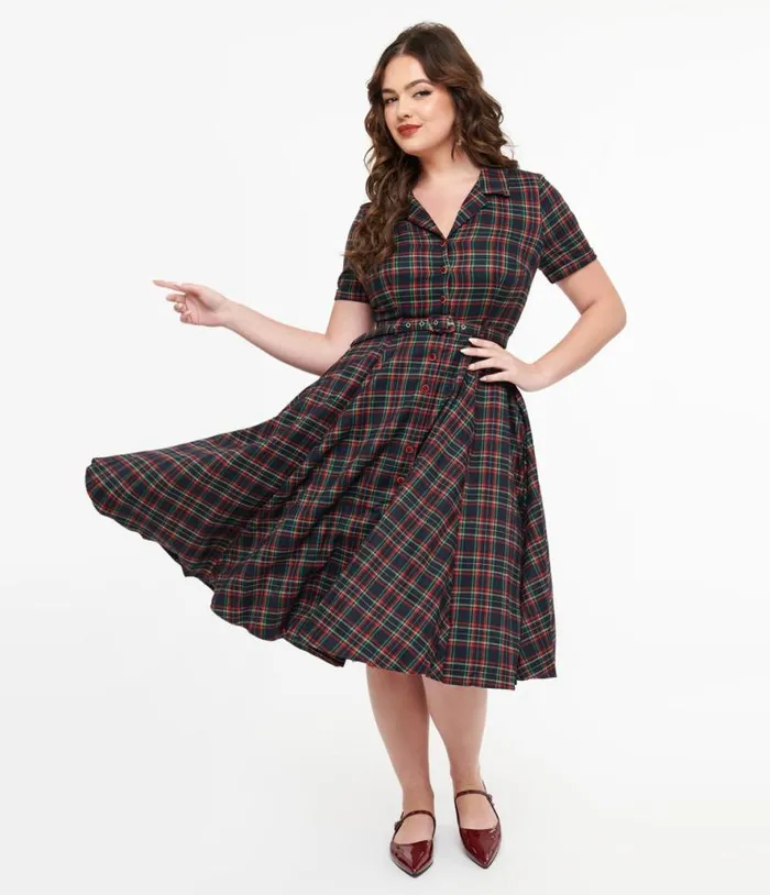 Royal Monk 1950s Green and Red Plaid Merry Holidays Swing Dress Dresses Unique Vintage Pocket Dresses Royal Monk 1950s Green and Red Plaid Merry Holidays Swing Dress Dresses Unique Vintage Pocket Dresses