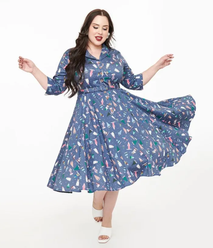 Royal Monk Plus Size 1940s Blue Ski Snow Season Fit and Flare Dress DressesPlus Unique Vintage Pocket Dresses Royal Monk Plus Size 1940s Blue Ski Snow Season Fit and Flare Dress DressesPlus Unique Vintage Pocket Dresses