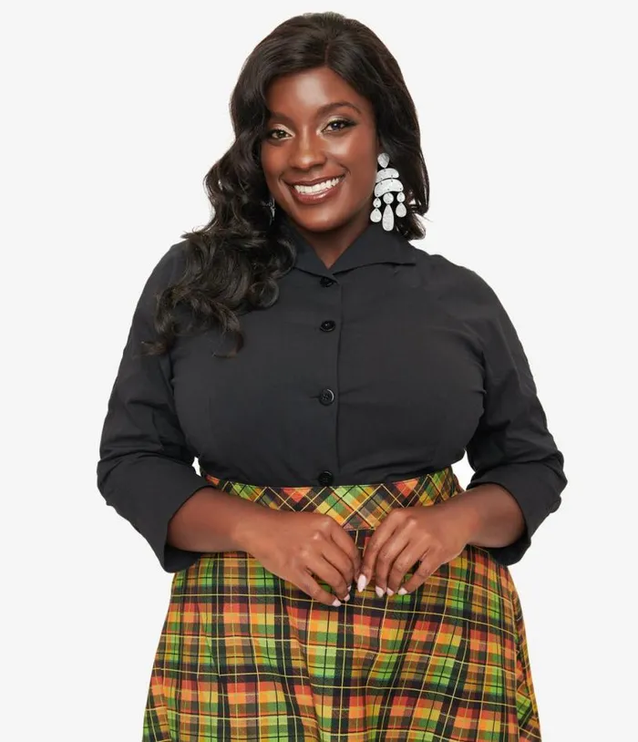 Royal Monk Plus Size 1950s Black Button Up Celia Blouse ClothingPlus Unique Vintage Blouses Royal Monk Plus Size 1950s Black Button Up Celia Blouse ClothingPlus Unique Vintage Blouses