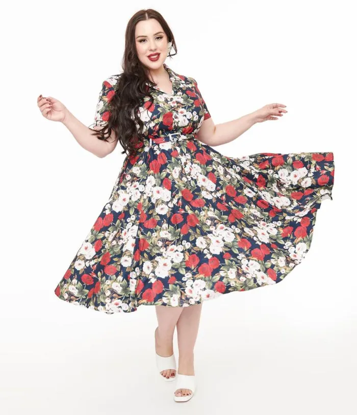 Royal Monk Plus Size 1950s Dark Rose Fit and Flare Dress DressesPlus Unique Vintage Midi Royal Monk Plus Size 1950s Dark Rose Fit and Flare Dress DressesPlus Unique Vintage Midi