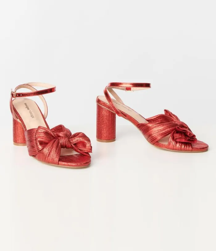 Ruby Red Slingback Bow Heel Shoes Unique Vintage Heels