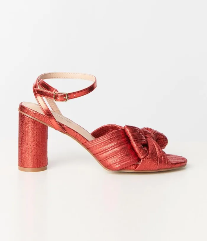 Ruby Red Slingback Bow Heel Shoes Unique Vintage Heels