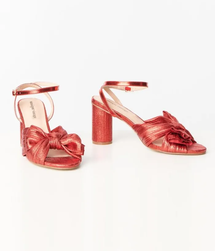 Ruby Red Slingback Bow Heel Shoes Unique Vintage Heels