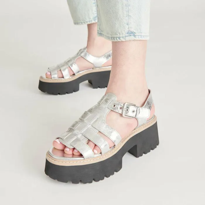 Sandals Shop Dolce Vita Latice Sandals Silver Distressed Leather Silver Distressed Leather