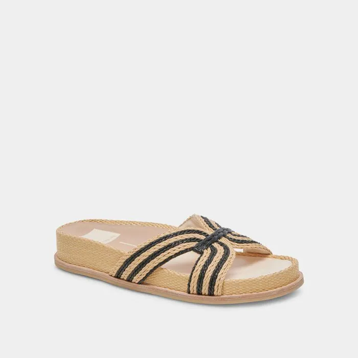 Sandals Shop Dolce Vita Selda Wide Sandals Natural Black Raffia Natural Black Raffia