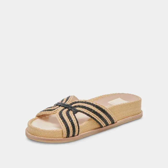 Sandals Shop Dolce Vita Selda Wide Sandals Natural Black Raffia Natural Black Raffia